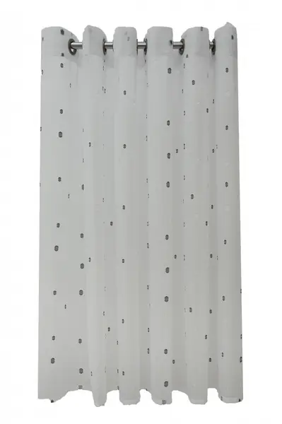 Perdea P140 -alb-gri cu INELE CAPSE PLATINA