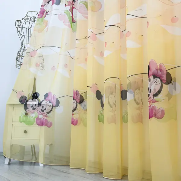 Perdea pentru copii din matase, Minnie si Mickey, 140cm latime x 260cm inaltime, cu rejansa pt bara