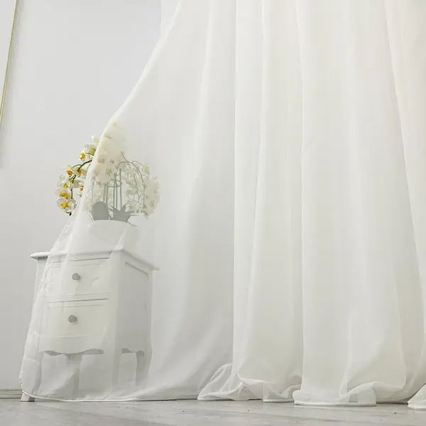 Perdea simpla din matase Jorjet, Ivoire, 140cm latime x 260cm inaltime, cu rejansa pt bara