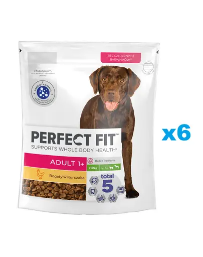 PERFECT FIT Adult 1+ cu pui 6x825g hrana caine rasa mare