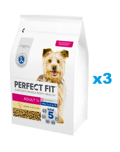 PERFECT FIT Adult 1+ hrana caini talie mica 3x2,6 kg cu pui