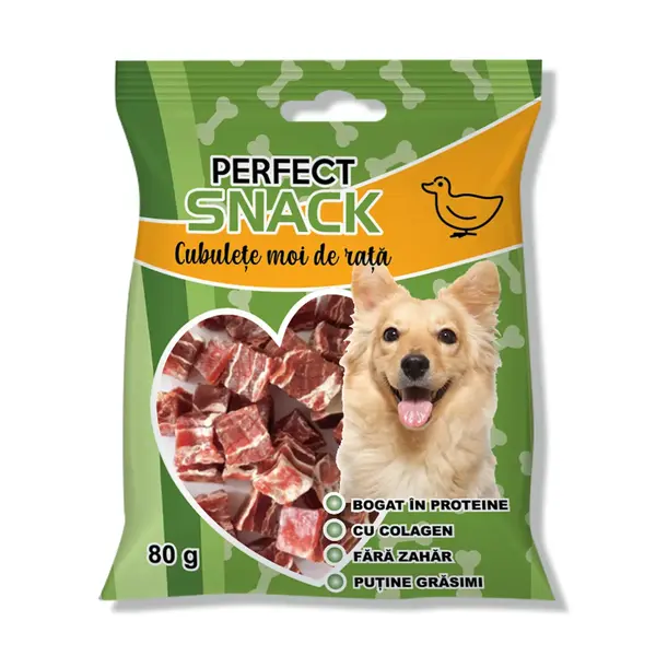 PERFECT SNACK Cubulete Moi, XS-XL, Rață, punguță recompense câini, 80g