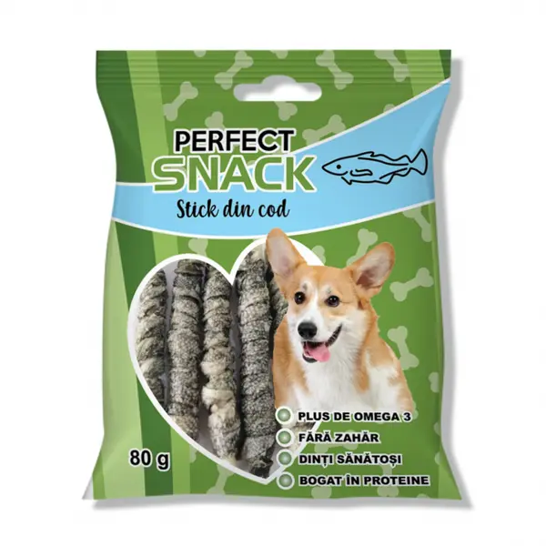 Perfect Snack, recompense delicioase pentru caini, Stick din cod, 80 g