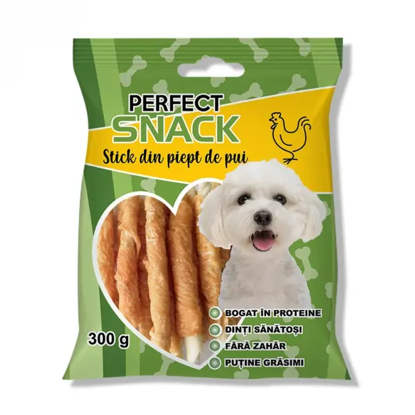 Perfect Snack, recompense delicioase pentru caini, Stick din piept de pui, 300 g
