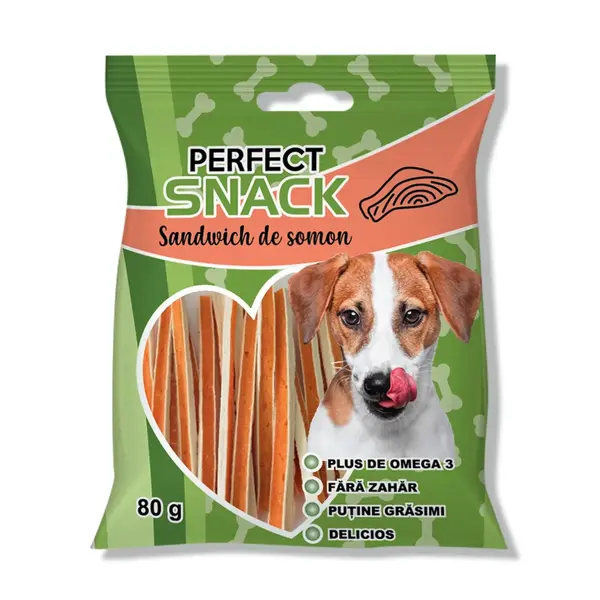 PERFECT SNACK Sandwich, XS-XL, Somon, punguță recompense câini, 80g