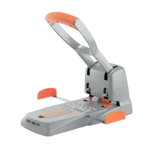 Perforator argintiu portocaliu metalic 2 perforatii 150 coli Rapid Perforator argintiu portocaliu metalic 2 perforatii 150 coli Rapid