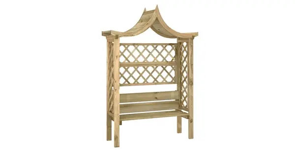 Pergola de gradina cu acoperis si banca, lemn pin tratat