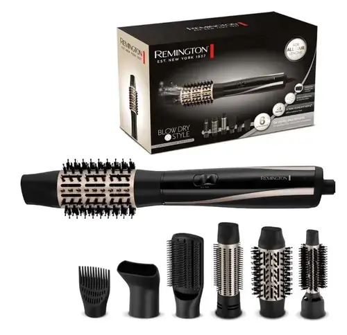 Perie cu aer cald Remington Blow Dry and Style Caring AS7700, 1200 W, 6 accesorii, Ionizare (Negru)