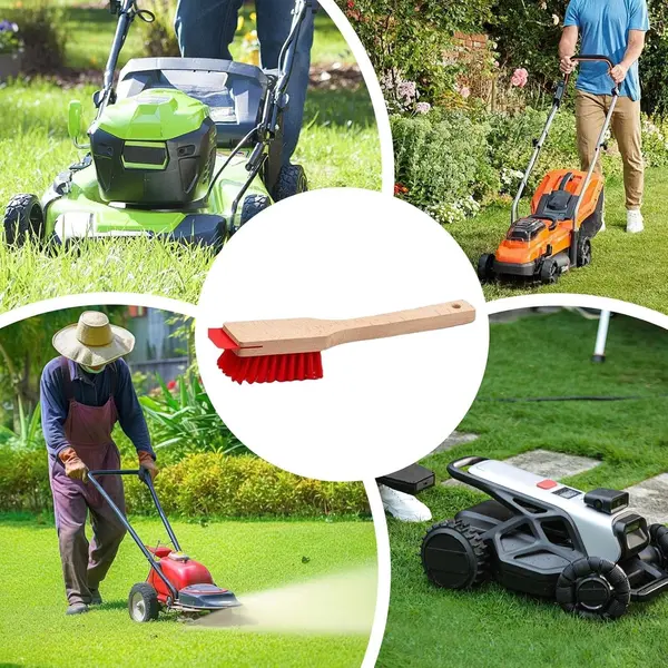 Perie cu racleta pentru curatarea masinii de tuns iarba, cu maner ergonomic din lemn