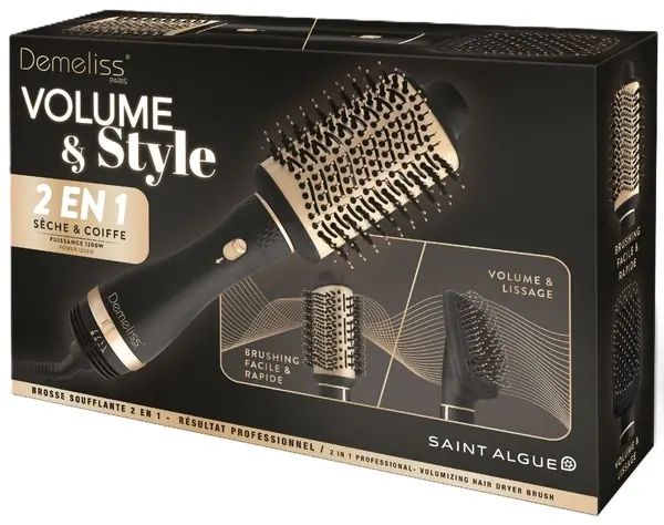 Perie electrică de par DEMELISS - Air Brush Volume & Style, 1200W, negru