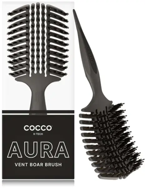 Perie profesională de păr Cocco - Aura Vent Boar Brush, cu păr natural, neagră