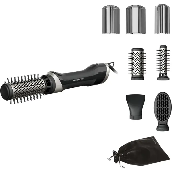 Perie rotativa cu aer cald Rowenta Brush Activ UB9540F0, 1000 W, functie jet de aer rece, generator de ioni, invelis ceramic, 2 perii rotative 40/50mm, 1 perie fixa 30 mm, o perie cu padela, 1 concentrator aer, husa inclusa, negru & argintiu