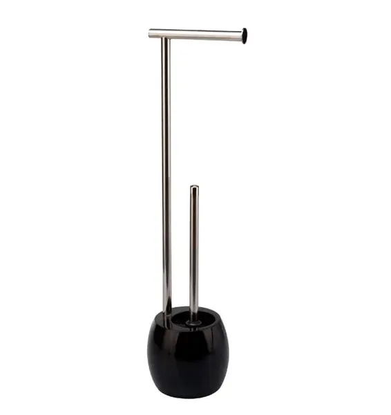 Perie WC cu suport hartie igienica,Rasina,Negru,15x15x60 cm