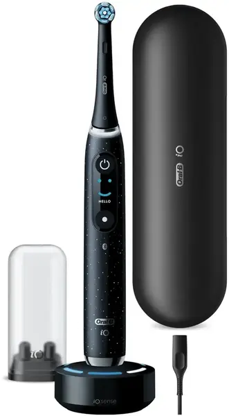 Periuta de dinti electrica Oral-B iO Series 10 Stardust, Bluetooth, Curatare 3D, Inteligenta artificiala, 7 moduri (Negru)