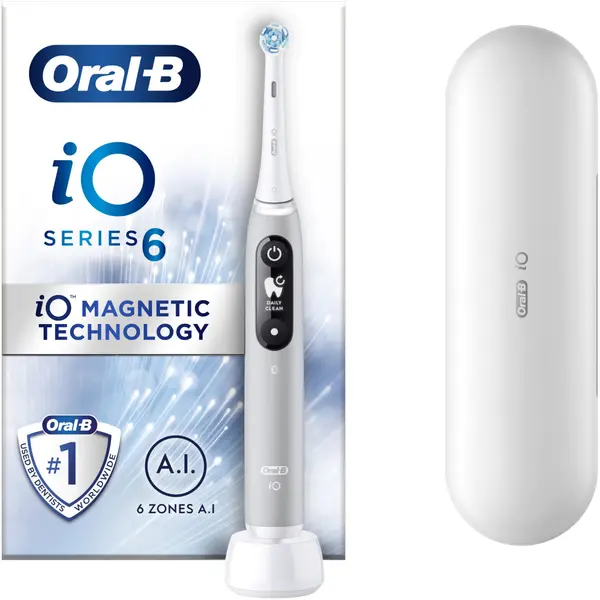 Periuta de dinti electrica Oral-B iO6 cu tehnologie magnetica si micro-vibratii, inteligenta artificiala, display led interactiv, senzor de presiune