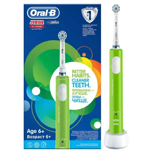 Periuta de dinti electrica Oral B Junior pentru copii, 20000 pulsatii/min, 8800 ocilatii/min, Curatare 3D, 1 program, 1 capat (Verde)