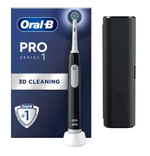 Periuta de dinti electrica Oral-B Pro Series 1, Curatare 3D, 3 moduri periaj, Timer, Senzor de presiune, 1 capat inclus, Husa calatorie (Negru)
