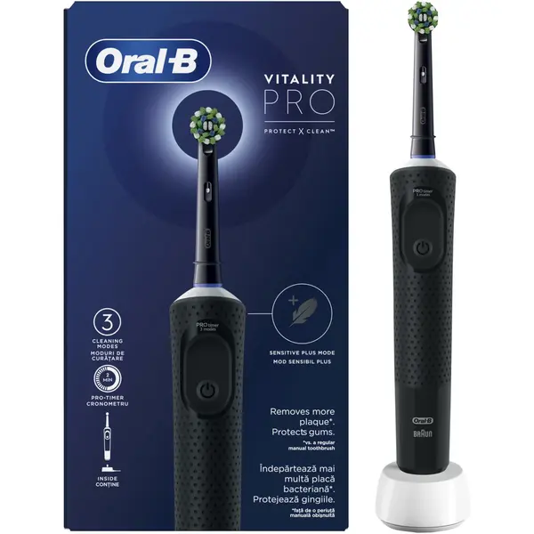Periuta de dinti electrica Oral-B Vitality Pro, Curatare 2D, 3 programe, 1 Incarcator, 1 capat, Negru