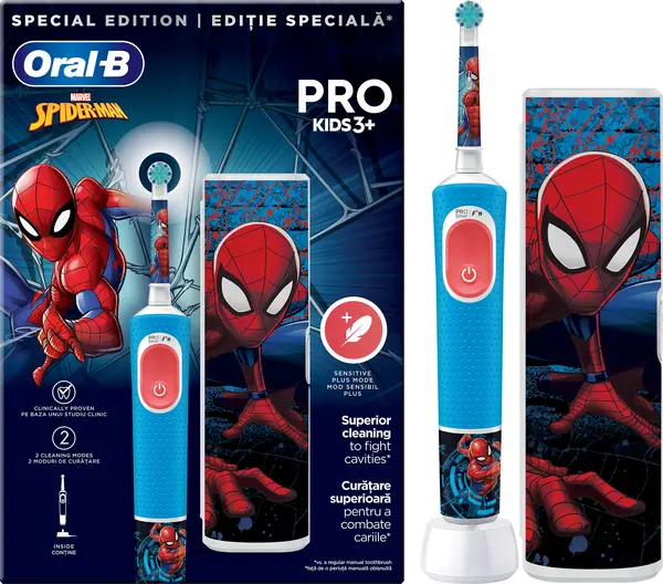 Periuță de dinți electrică Oral-B - Vitality Pro Kids, 1 capăt, Spiderman