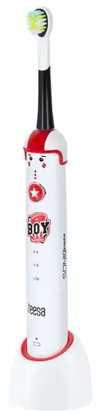Periuta de dinti electrica pentru copii Teesa Sonic Junior Boy TSA8005, 43.000 pulsatii/min, Cronometru 2 min, IPX7, 2 Capete, Incarcator (Alb/Rosu)