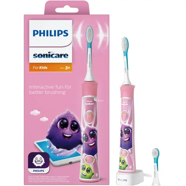 Periuta de dinti electrica, Philips HX6352 42, pentru copii, 2 programe de curatare, Roz