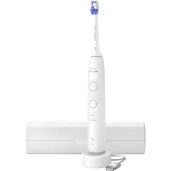 Periuta de dinti electrica Philips Sonicare 6100 HX7400/06, 62000 miscari/min, 2 moduri, 3 trepte intensitate, Temporizator, Memento BrushSync, Alerta presiune, 1 capat, Alb