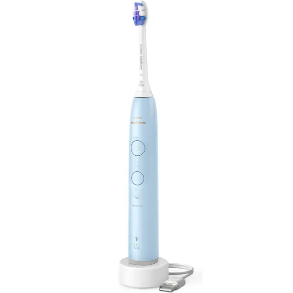 Periuta de dinti electrica Philips Sonicare 6100 HX7406/01, 62000 miscari/min, 2 moduri, 3 trepte intensitate, Alerta presiune, Memento BrushSync, Temporizator 2 min, 1 capat, Albastru deschis