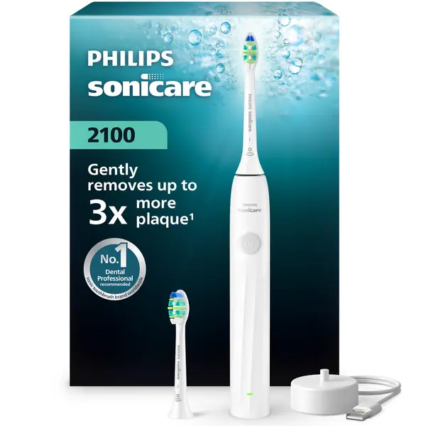 Periuta de dinti electrica Philips Sonicare Seria 2100 HX4022/01, 31000 miscari/min, 2 intensitati, Cronometru, 2 capete, Alb