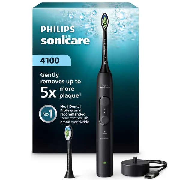 Periuta de dinti electrica Philips Sonicare Seria 4100 HX4042/52, 31000 miscari/min, Senzor presiune, 2 moduri, 2 capete, Negru
