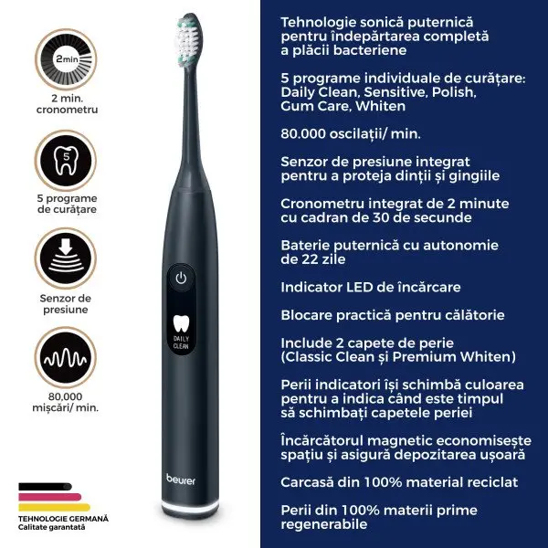Periuta de dinti electrica sonica Midnight Ink Green Planet SC50 Beurer