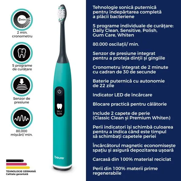 Periuta de dinti electrica sonica Ocean Breeze Green Planet SC50 Beurer