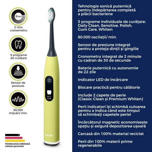 Periuta de dinti electrica sonica Splashy Lemon Green Planet SC50 Beurer