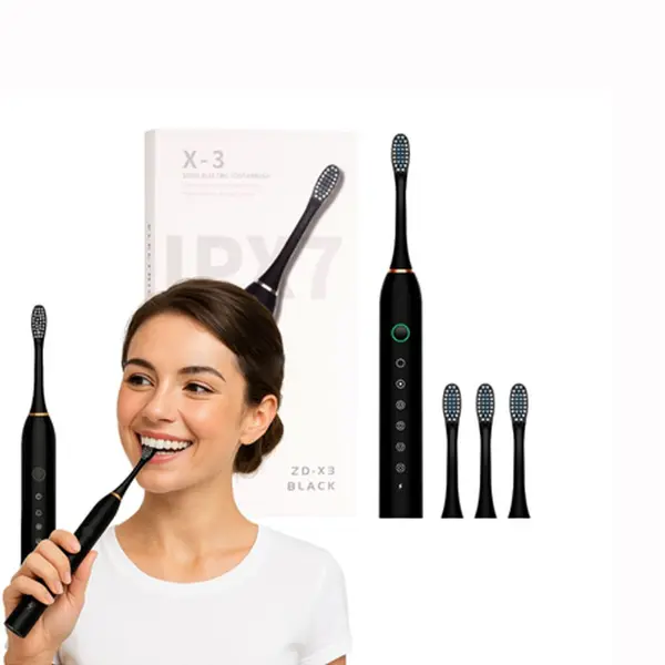 Periuta de dinti electrica sonica X3 Black, 6 moduri de functionare, 4 capete interschimbabile, peste 40.000 de vibratii pe minut, rezistenta la apa IPX7, incarcare USB