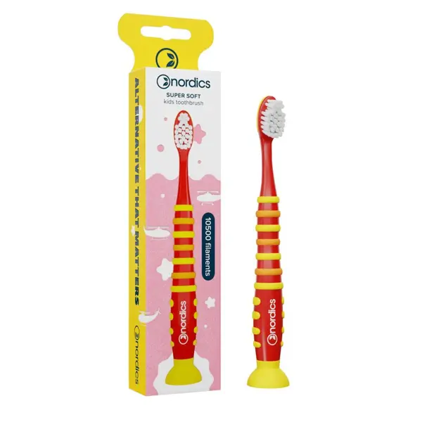 Periuta de dinti pentru copii 10500 filamente - super moale - +4 ani - rosu Nordics