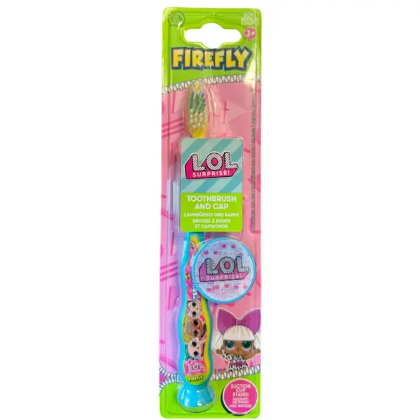 Periuta de Dintii Copii, Firefly, L.O.L Surprise, Capac Calatorii, Varsta 3+ Ani, Soft, Verde si Roz
