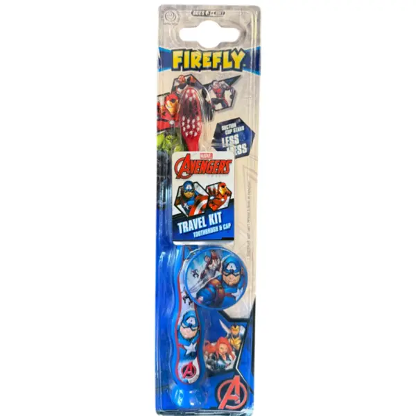 Periuta de Dintii Copii, Firefly, Marvel Avengers Travel Kit, Capac Calatorii, Varsta 3+ Ani, Soft, Albastra si Rosie