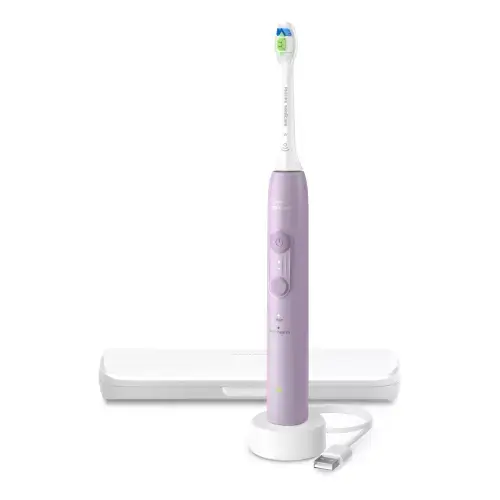 Periuta electrica de dinti Philips Seria 4000 HX4043/49, 2 viteze, 2 moduri periaj, 31000 miscari/minut, Husa calatorie (Violet)