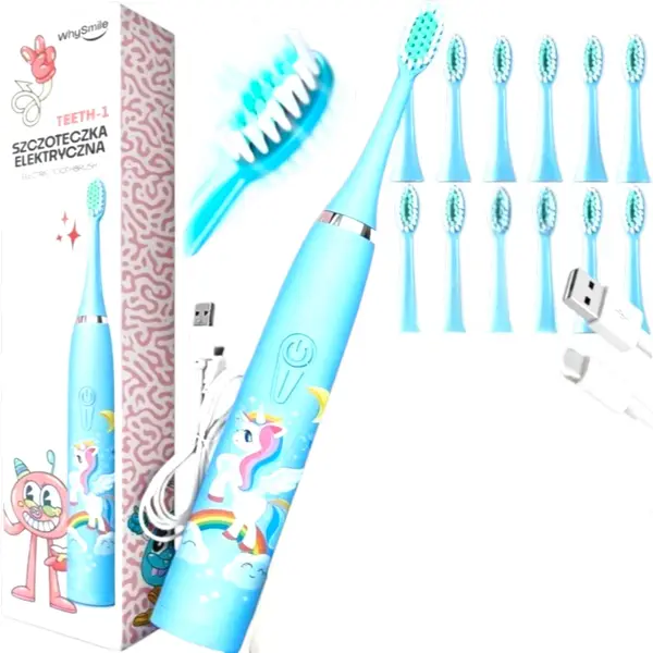 Periuta electrica reincarcabila sonica WhySmile Copii, 32000 miscari minut, 4 moduri de curatatare, 12 capete de periere, smart timer, rezistent la