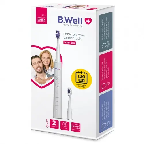 Periuta electrica sonica alba 12 tip.operare, 2 capete B.Well USB MED-870 Zephyr Labs