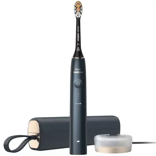 Periuta electrica sonica Philips Prestige 9900 HX9992/12, 62000 miscari/minut, tehnologie SenseIQ, aplicatie Sonicare cu inteligenta artificiala, wireless Bluetooth, senzori integrati, 5 moduri personalizabile, 1 cap de periere, Albastru