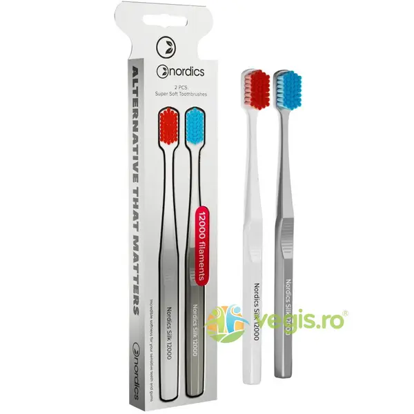 Periute de Dinti Premium pentru Adulti 12000 Filamente, Super Soft, Alb/Argintiu 2buc