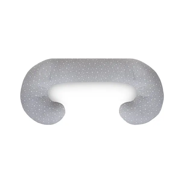 Perna multifunctionala, Ceba Baby, Pentru dureri de spate, somn confortabil si alaptat, Cu bile de silicon si microperle, Husa detasabila din bumbac, 300x30 cm, Oeko-Tex Standard 100, Grey Stars