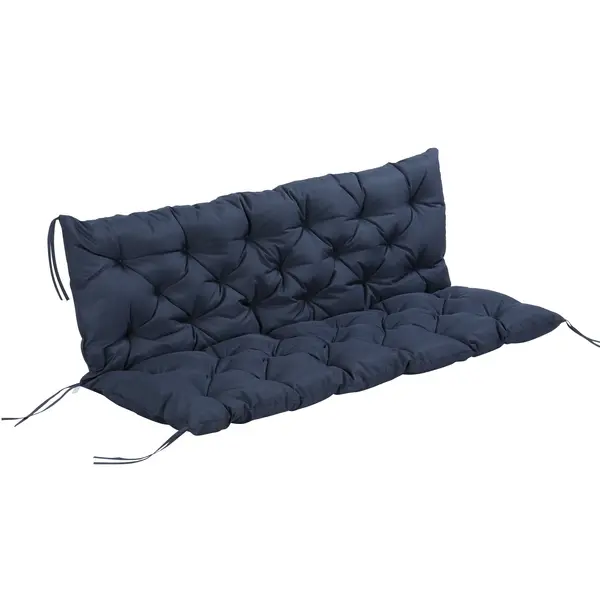 Perna Outsunny pentru grădină în Stil Modern Capitonat pentru Scaune Exterioare cu 6 Șireturi, Pernă din Bumbac și Poliester, 150x98x8 cm, Albastru Închis | Aosom Romania