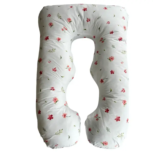 Pernă pentru Gravide 3 în 1 TWINDECO Maxim Roz cu imprimeu, 100% BUMBAC ORGANIC