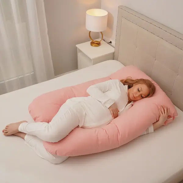 Pernă pentru Gravide 3 în 1 TWINDECO Maxim Roz Somon, 100% BUMBAC ORGANIC