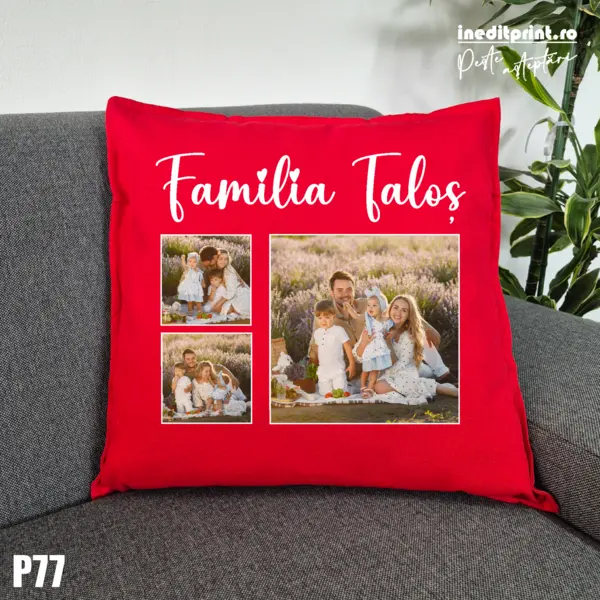 Perna Personalizata cu poze Familie - P77 Rosu