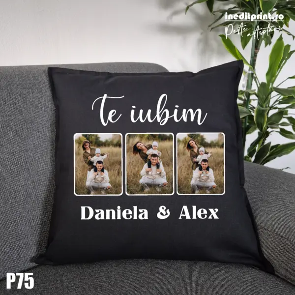 Perna Personalizata cu poze Te iubim - P75 Negru