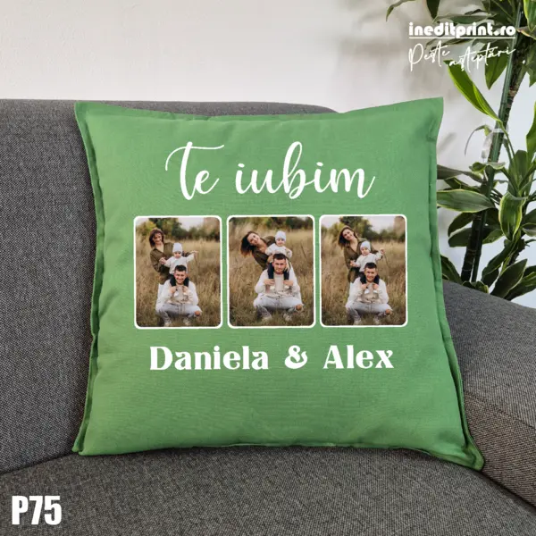 Perna Personalizata cu poze Te iubim - P75 Verde