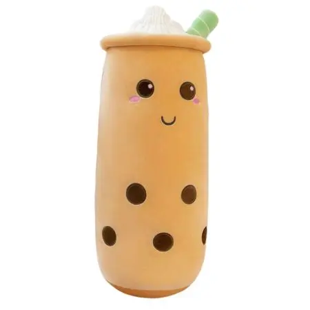 Perna Plus Bubble Tea Maro 80 cm - Jucarie XL Pufoasa, Antistres, Cadou Kawaii
