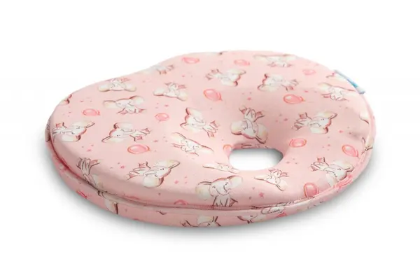 Pernuta ergonomica pentru nou nascuti Sensillo Elephant Pink ajuta la formarea capului,material placut la atingere,potrivita pentru caruciorpatut